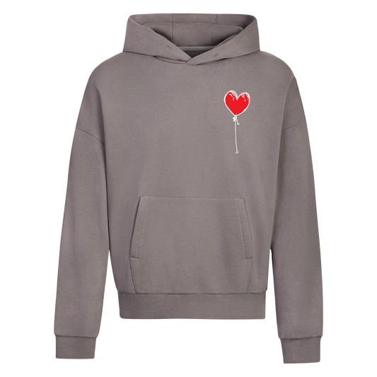 SOLID GREY HOODY RED LXNELY HEART