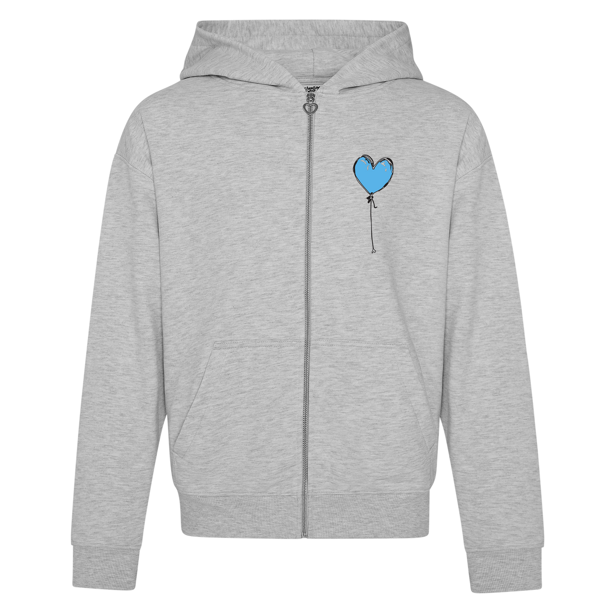 GREY RELAXED ZIP UP HOODY BLUE LXNELY HEART