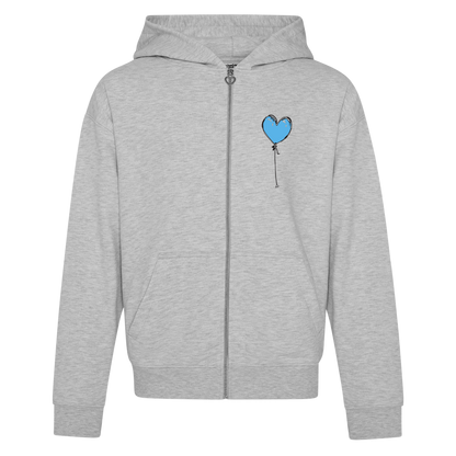 GREY RELAXED ZIP UP HOODY BLUE LXNELY HEART