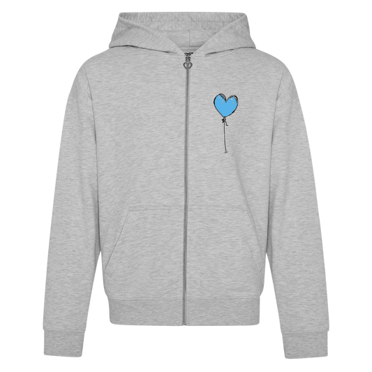 GREY RELAXED ZIP UP HOODY BLUE LXNELY HEART