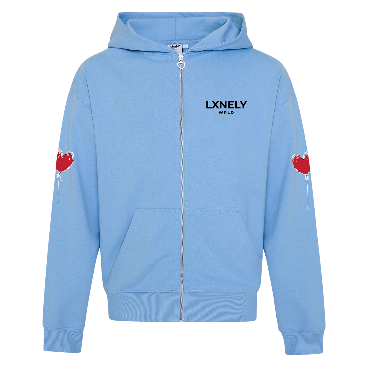 BABY BLUE RELAXED ZIP UP HOODY LXNELY HEARTS