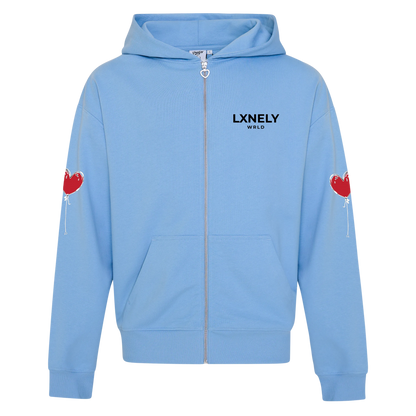 BABY BLUE RELAXED ZIP UP HOODY LXNELY HEARTS