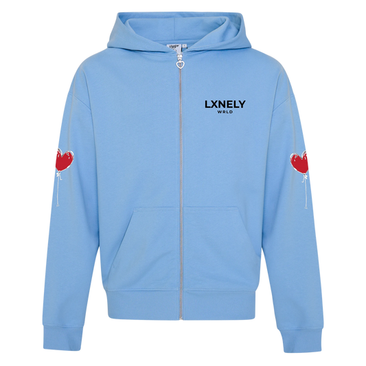 BABY BLUE RELAXED ZIP UP HOODY LXNELY HEARTS