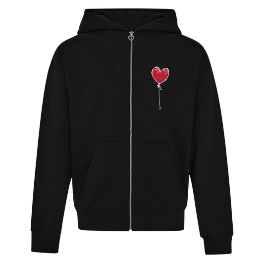 BLACK RELAXED ZIP UP HOODY LXNELY HEART